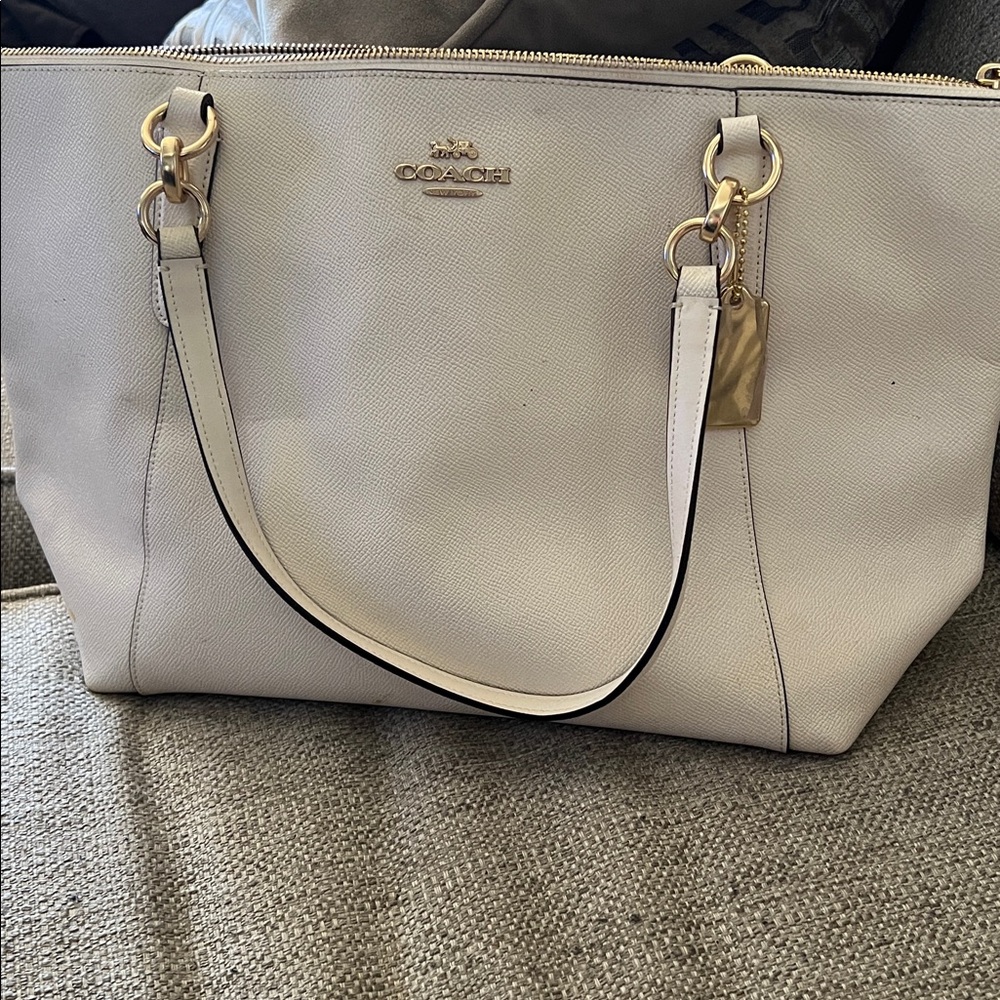 Coach Ivory Leather Shoulder Bag with Gold Accents